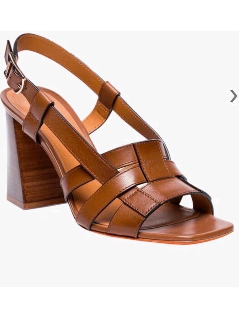 Santoni Veneer Leather Slingback Sandal Light Brown Size 36/6 US Italy 3.5" Heel